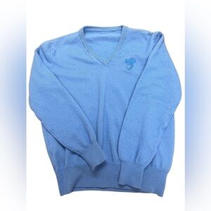 Versace Collection Man MAGLIA SCOLLO V - Men's Blue, Wool, V-Neck Sweater